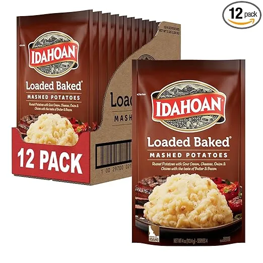 Idahoan Mashed Potatoes, Loaded Baked Potato, 4-Ounce Package (Pack of 12)