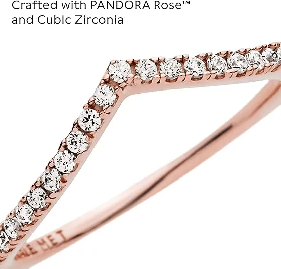 PANDORA Jewelry Sparkling Wishbone Cubic Zirconia Ring in Rose, Size 4.5, No Box
