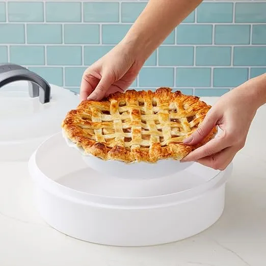 Juvale Round Dessert Carrier with Lid and Handle, 12 Inch Container for Cheesecake, Pie, Cupcakes (White, 12x4in)