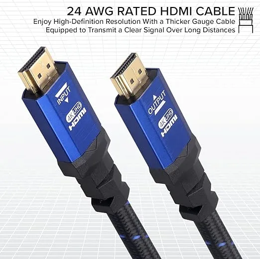 Ritz Gear 4K HDMI 2.0 Cable 15 ft. [2 Pack] 18 Gbps Ultra High Speed Braided Nylon Cord & Gold Connectors - 4K@60Hz/UHD/3D/2160p/1080p/ARC & Ethernet. Compatible with UHD TV/Monitor/PC/PS5/Xbox