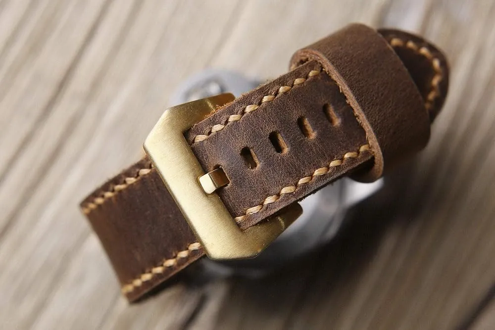 Vintage mens leather watch straps, rustic brown leather band for Panerai watch,custom watch band - WS05BB