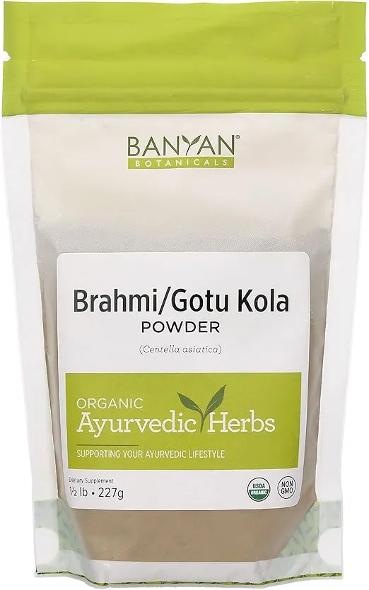 Banyan Botanicals Brahmi/Gotu Kola Powder – Organic Centella Asiatica –Supports Focus, Concentration, Alertness, and a Balanced Sense of Calm* – ½ lb. – Non-GMO Sustainably Sourced Vegan