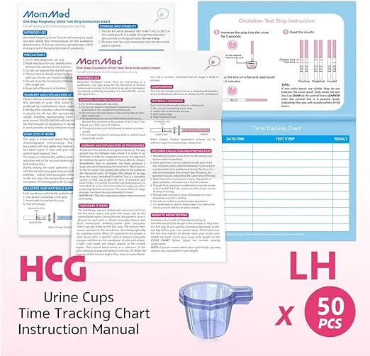 MomMed Ovulation Test Strips, 50 LH Ovulation Predictor Kit with 50 Collection Cups, Accurately Track Ovulation Test, High Sensitivity Result for Women Home Testing