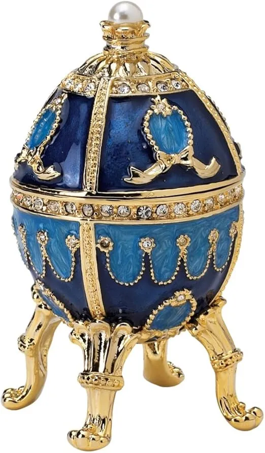 Design Toscano The Pushkin Collection: Natalia Romanov Style Collectible Enameled Egg, 3 Inch, Pewter, Blue and Gold