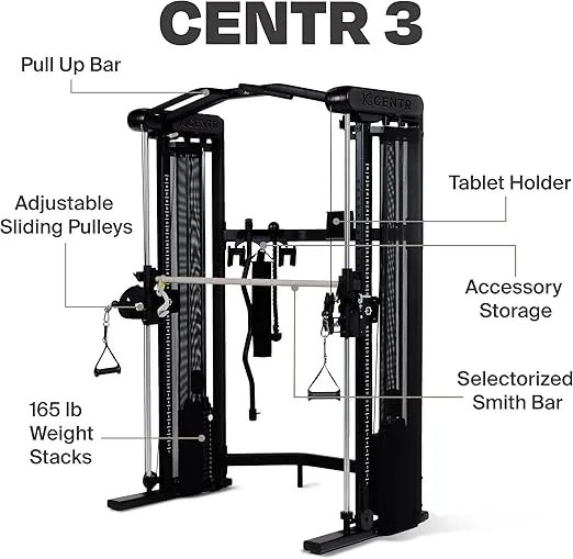 Centr Home Gym Functional Trainer - Multifunctional Cable Machine Home Gym System - Workout Weight Machine for Strength Training - Full Body Compact Exercise & Fitness Equipment Set