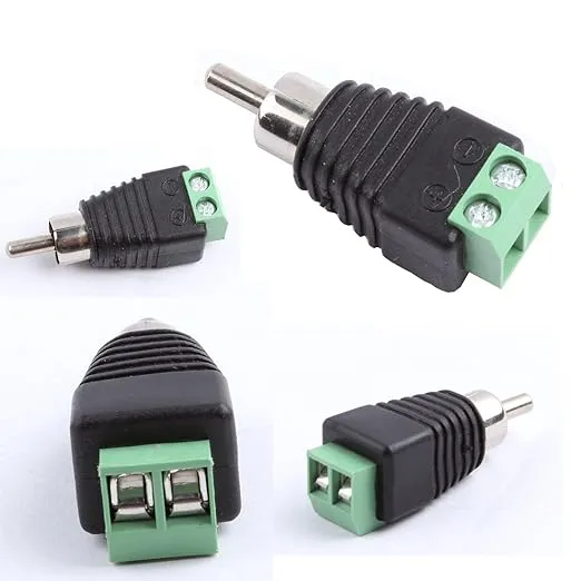 RCA Male Plug to AV Screw Terminal Audio/Video Connector 10-Pack, RCA Plugs for Speaker Wire, Solderless Phono RCA Adapter