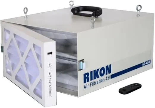 RIKON 62-450 3-Speed Remote-Controlled Air Filtration System (250/350/450 CFM) for large rooms up to 400 Square Feet - Circulates and Cleans Air 8 Times Per Hour!