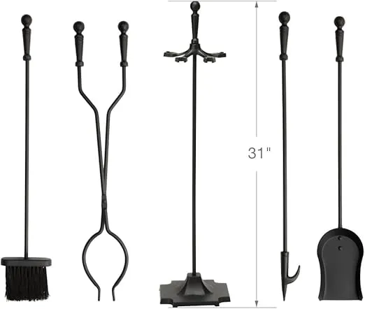 UniFlame 5-Piece Fireplace Tools Set with Ball Handles, Black