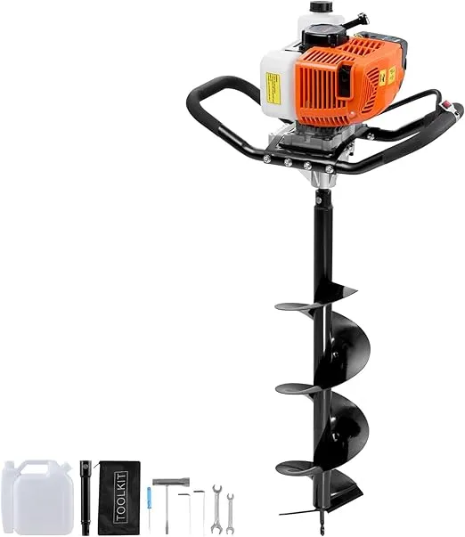 VEVOR Post Hole Digger Gas Powered, 63CC 2400W Earth Auger, Gas Auger with 8” Auger Drill Action Design Bits & 1 Extension Rod, Post Fence Hole Digger for Farmland Garden Plant, EPA Certification