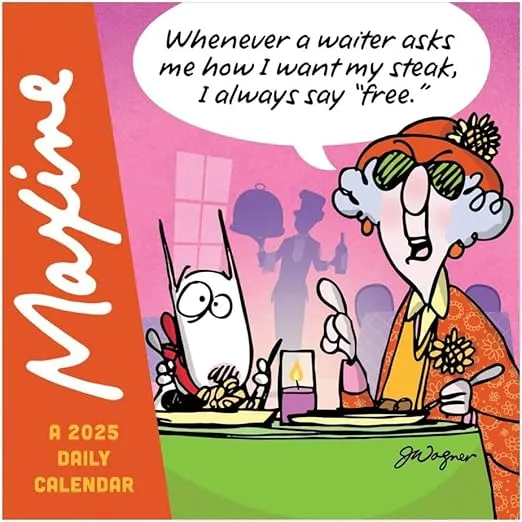 TF PUBLISHING 2025 Maxine Daily Desktop Calendar - Home and Office Organization - Small Desk Top Calendar - Full-Color Tear-Off Pages - Standing Cardboard Easel for Desks - 5.25”x5.25”
