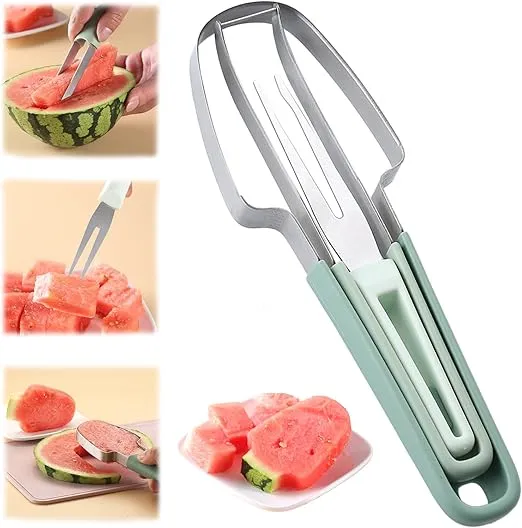FANTEXY 3-in-1 Watermelon Fork Slicer Cutter,Stainless Steel Watermelon Popsicle Cutter Watermelon Cutter Slicer Tool Melon Cutter Knife Portability Fruit Fork for Camping Kitchen Gadgets