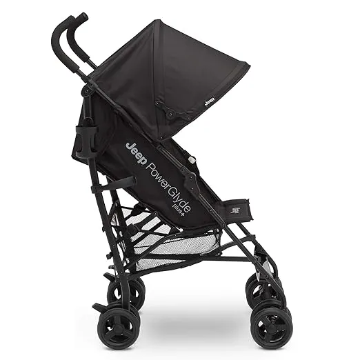 Jeep PowerGlyde Plus Stroller by Delta Children Lightweight Travel Stroller with Smoothest Ride, Aluminum Frame, 4-Position Recline, Extra Large Storage Basket, Black