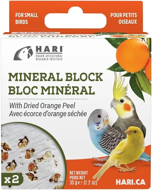Hari Mineral Block for Birds with Dried Orange Peel, Calcium Supplement Bird Treat (82193)