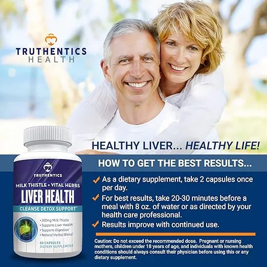 TRUTHENTICS Liver Health Supplement - Milk Thistle Liver Health Formula with Artichoke Extract, Dandelion, Turmeric for Liver Health and Detox Support - 60 Capsules