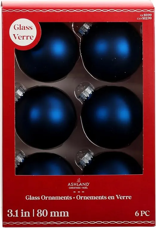 Ashland 6 Pack 3" Matte Blue Glass Ball Ornaments Christmas Ornaments