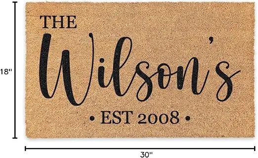 COCO MATS 'N MORE 18x30 inches Personalized Welcome Mat, Black | Doormat Outdoor with Non-Skid Vinyl Backing, Thin and Dense Front Door Mats