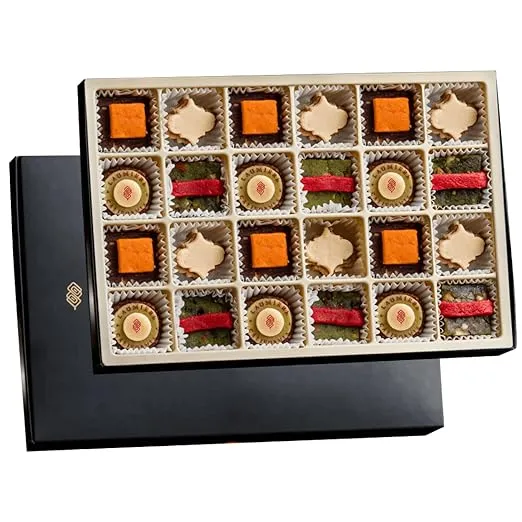 Le Cadeau Parfait Collection - Rectangle Gourmet Gift Box (24 Treats) - Laumière Gourmet Fruits - Vegan Healthy Dried Fruits & Nuts Gift Basket - No Added Cane Sugar Sweets