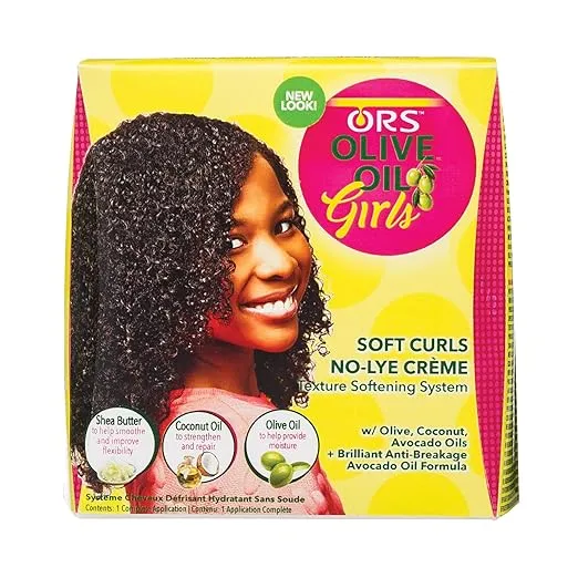 ORS Olive Oil Girls Soft Curls No-Lye Creme Texture Softening System Kit with Olive, Coconut & Avocado Oils (Pack of 1)