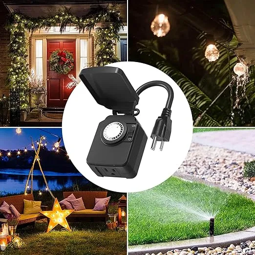 BN-LINK 24-Hour Mechanical Outdoor Light Timer, Outdoor Timer Waterproof, 1 Grounded Timer Outlet for Home and Garden, 15A 1/2HP, Heavy Duty
