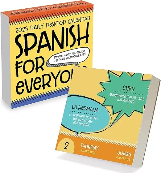 TF PUBLISHING 2025 Spanish Words Daily Desktop Calendar - Home and Office Organization - Small Desk Top Calendar - Full-Color Tear-Off Pages - Standing Cardboard Easel for Desks - 5.25”x5.25”