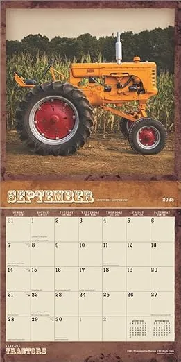 Vintage Tractors | 2025 12 x 24 Inch Monthly Square Wall Calendar | Plastic-Free | BrownTrout | Farm Rural Country