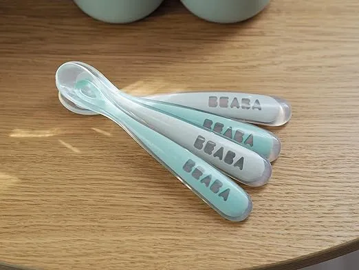 BEABA Baby's First Foods Spoon Set, Original Silicone Baby Spoons, Baby Essentials, Baby Spoons, Pack of 4 Baby Gift Set, BPA Lead & Phthalate Free, Sage