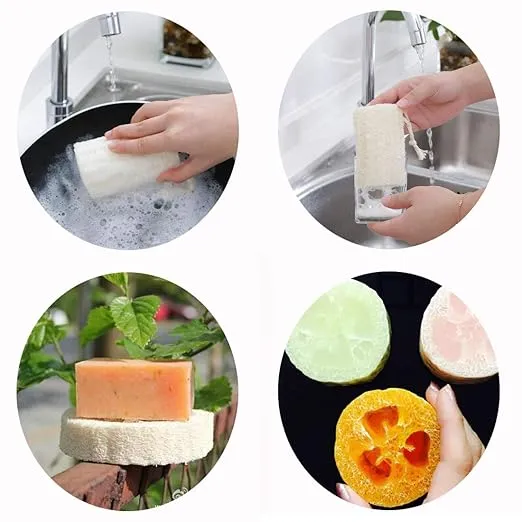4" Natural Loofah Exfoliating Body Sponge Scrubber for Skin Care in Bath Spa Shower Pack of 4