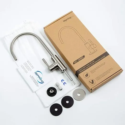 iSpring GA1-BN Drinking Water RO Faucet for Kitchen Sink, Heavy-Duty Lead-Free Reverse Osmosis Faucet for RO Water Filtration System, Non-Air Gap 100% Stainless Steel RO Faucet, Brushed Nickel Finish