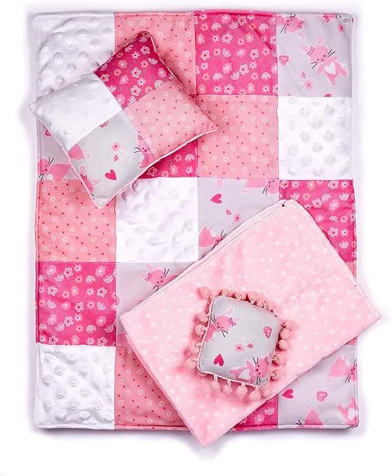 DreamWorld Collections - Quilt - 4 Piece 18 inch Doll Bedding Set - Fits 18 inch Dolls (Dolls not Included)
