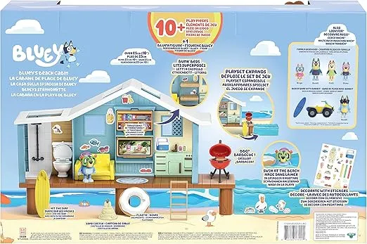 Bluey Beach Cabin Playset, with Exclusive Figure with Goggles. Includes 10 Play Pieces and Sticker Sheet