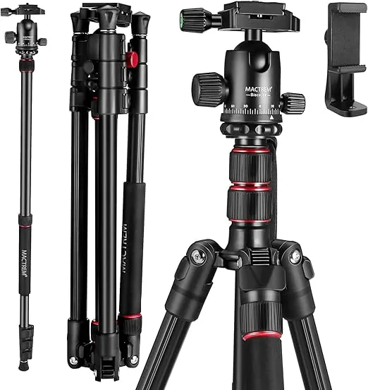 MACTREM 84" Camera Tripod, DSLR Tripod Heavy Duty for Travel, 360 ° Ball Head Professional Aluminum Tripod & Monopod with Carry Bag Compatible with Canon Nikon Binoculars Laser Telescope, 33lb Load