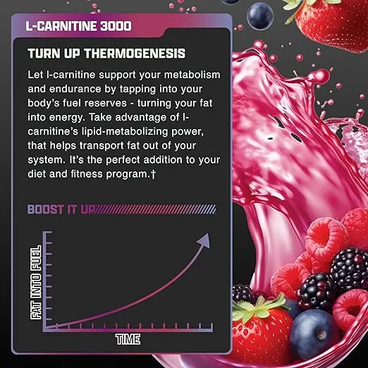 Nutrex Research L-Carnitine 3000 (31 Servings, Berry Blast) | Liquid Shots, Stimulant Free | Supports Muscle Recovery For Men and Women