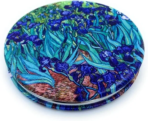 Pocket Mirror for Women Small Travel Mirror Magnifying Van Gogh Irises Flower Purse Mirror Compact Unique Gift for Artistic Mom
