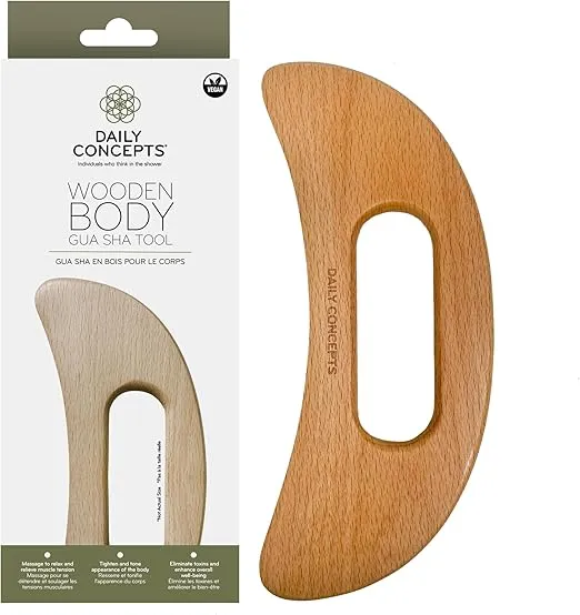 DAILY CONCEPTS Wooden Body Gua Sha Tool, The Wooden Body Gua Sha Tool Boosts Lymphatic Drainage and Increases Circulation When Pressure is Applied.