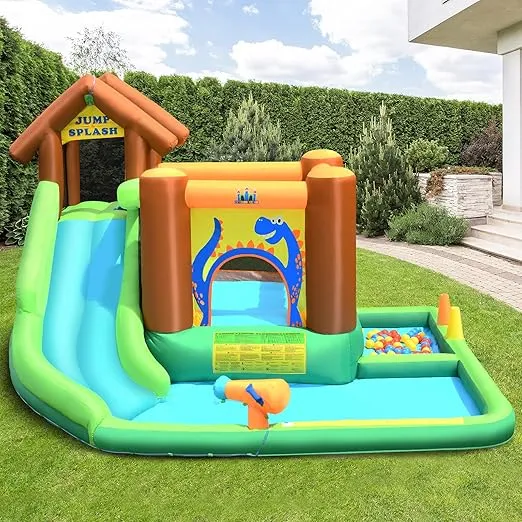 BOUNTECH Inflatable Water Slide, 6 in 1 Kids Water Park Bounce House Combo for Outdoor Fun w/Splash Pool, Climbing Wall, Blow up Water Slides Inflatables for Kids Backyard Gift Present