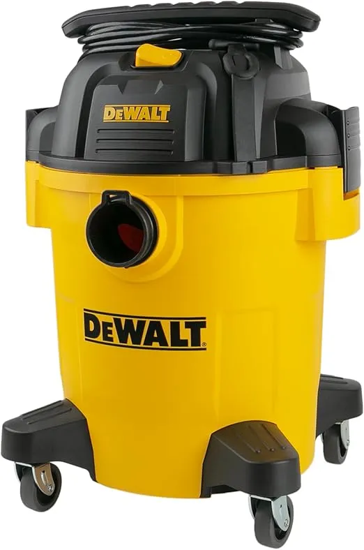 DEWALT Shop Vacuum 6 Gallon 4HP Poly Wet Dry Vacuum Ultimate Cleaning Solution for Construction Workshop Environments for Jobsite Garage Home W/Inflation Ket, Yellow, DXV06PL