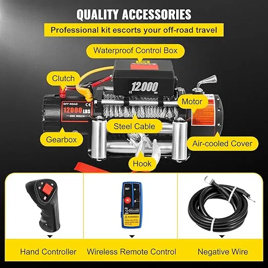 VEVOR Truck Winch 12000lbs Electric Winch 85ft/26m Steel Cable 12V Power Winch Jeep Winch with Wireless Remote Control and Powerful Motor for UTV ATV & Jeep Truck and Wrangler in Car Lift