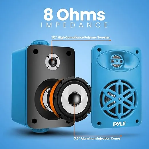 PyleUsa Bluetooth In/outdoor Speakers Pair - 200 Watt Dual Waterproof 3.5” 2-Way Full Range System w/ 1/2” High Compliance Polymer Tweeter - Home, Boat, Marine, Deck, Patio, Poolside - PDWRBT36BL
