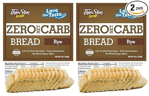 ThinSlim Foods Zero Net Carb Keto Bread | Low Carb Bread | Rye (Pack of 2)