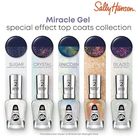 Sally Hansen Miracle Gel™, Sugar Top Coat, Long Lasting, Gel-Like Formula, No UV Lamp Needed, Glitter Nail Polish