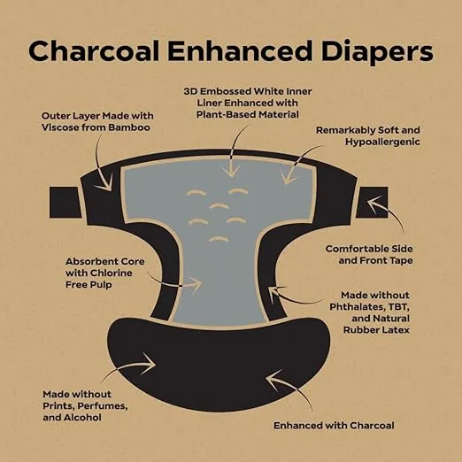 DYPER Charcoal Enhanced Diapers | Baby Diapers from Plant-Based* & Honest Materials | Day & Overnight Diapers | Disposable Diapers for Sensitive Skin (Size 2, 56, Count)