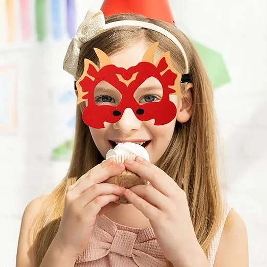 DANGSHAN 24 Packs Dinosaur Masks Party Supplies for Kids, Dinosaur Party Favors with 24 Different Types Dinosaur Felt Masks Birthday Party Costumes for Kids