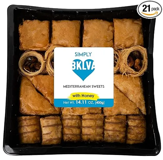 Simply BKLVA Mediterranean Sweets with Honey, Assorted Baklava - Sweetened with Honey - Net Weight 14.10 oz (400g)