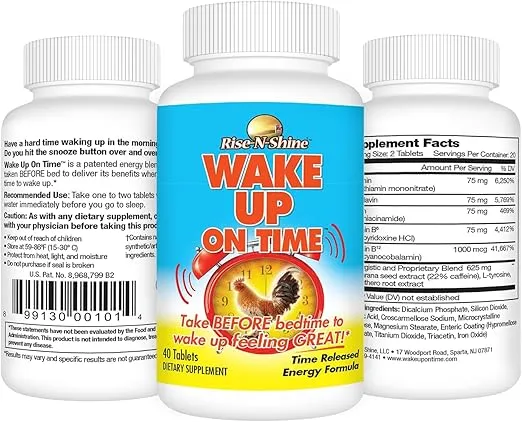 Wake Up On Time Energy Supplement to Help Boost Your Mornings with Alertness & Focus for a Productive Day with Natural Caffeine & More - 40 Tablets