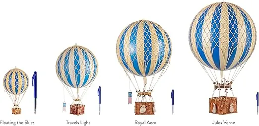 Authentic Models, Floating The Skies Air Balloon, Hanging Home Decor - 5.3 Inch Height, Historic Hot Air Balloon Model for Home Decor, Detailed Vintage Decorations to Hang from Ceiling - Blue