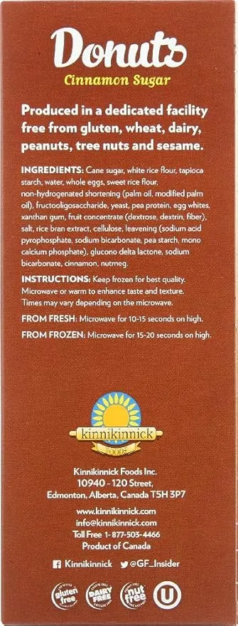 Kinnikinnick Wheat Free Donut, Sugar Cinnamon, 9.5 Ounce (Pack of 8)