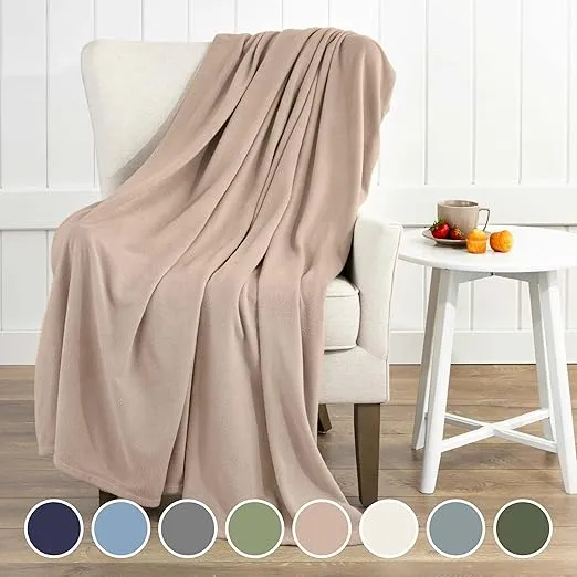 Twin Size Fleece Bed Blanket | Comfy Supersoft Fleece Blanket – All-Season Light Weight Throw Blanket | Luxuriously Soft | Throw Blanket for Couch and Sofa | Machine Wash | Beige