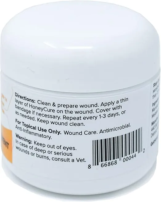 Natural Veterinary Ointment for Wound Care, Manuka Honey, for Dogs, Cats, & Horses, 2 oz. Jar