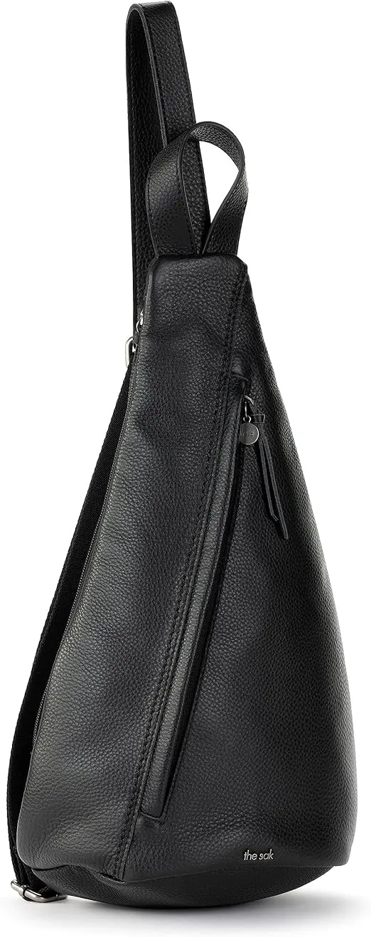 The Sak Geo Sling Backpack in Leather, Convertible Design, Black