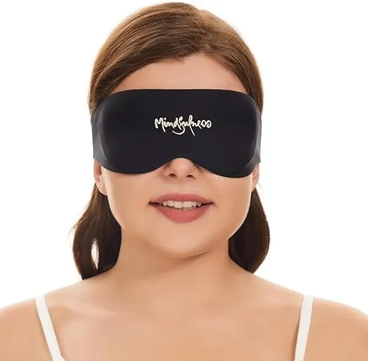 ALASKA BEAR Stylish Eye Mask with Big Eye Cavity for Meditation, Yoga, All Sleeping Positions, 100% Blackout Cover, Cool to Wear, No Sweat or Pressure on face (Mindfulness)